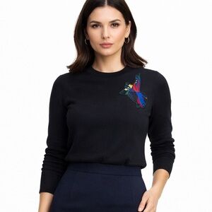 PROENZA SCHOULER WOOL LONG SLEEVE TOP Black Sweater with Colorful Embroidery